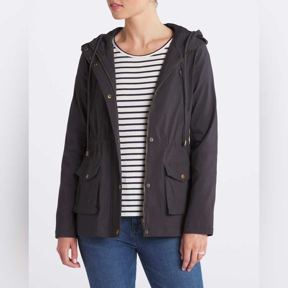 Eden Society Dark Gray Blue Hooded Utility Jacket, Size Large EJ16389